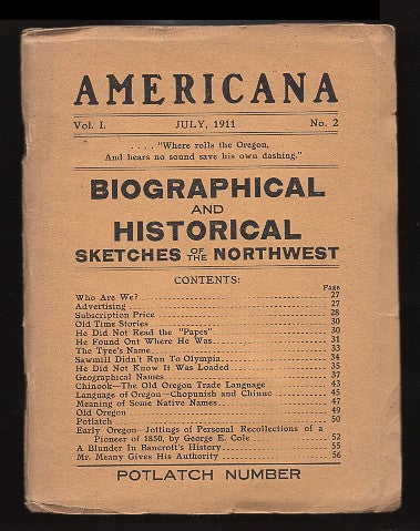Item #00501447 Americana, Vol. 1, No. 1 February 1911: Biographical and Historical Sketches of the Northwest. na.