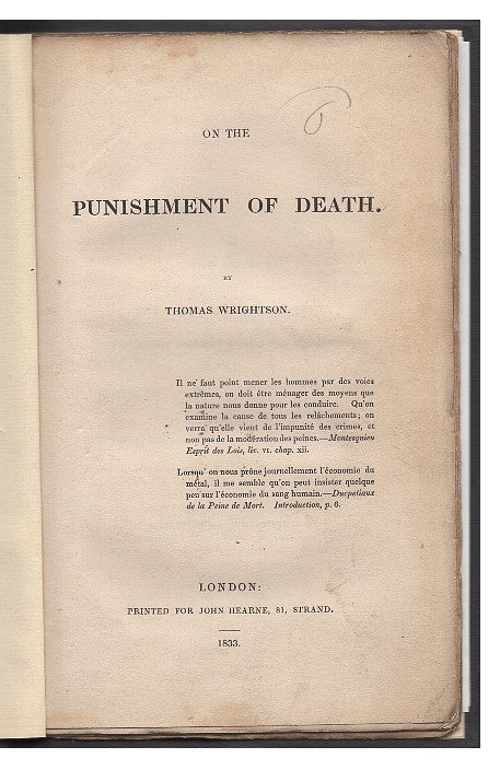 Item #00535434 On the Punishment of Death. Thomas Wrightson.