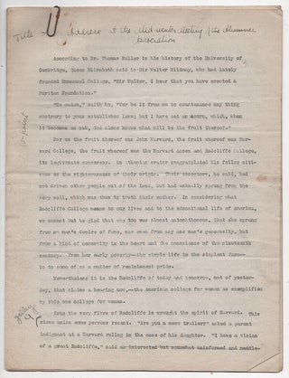 Papers and Material Related to Radliffe College, From The Papers Of LeBaron Russell Briggs