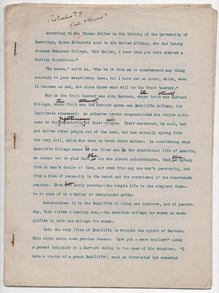 Papers and Material Related to Radliffe College, From The Papers Of LeBaron Russell Briggs