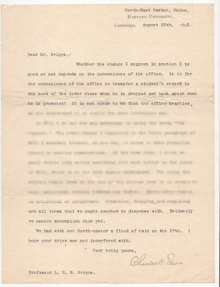 Item #005490725 Typed Letter Signed from Charles W. Eliot to LeBaron Russell Briggs About Class...