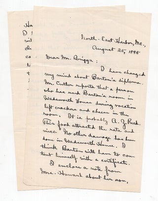 Item #005490726 ALS from Charles W. Eliot to LeBaron Russell Briggs Discussing a Diploma Eaten By...
