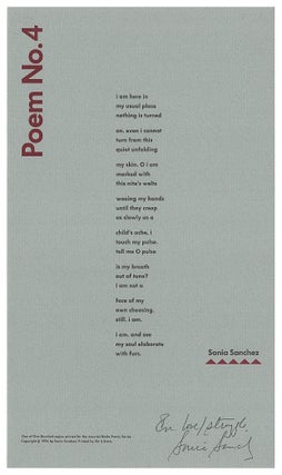 Item #005491221 Poem No. 4 (Arundel Books Poetry Series). Sonia Sanchez