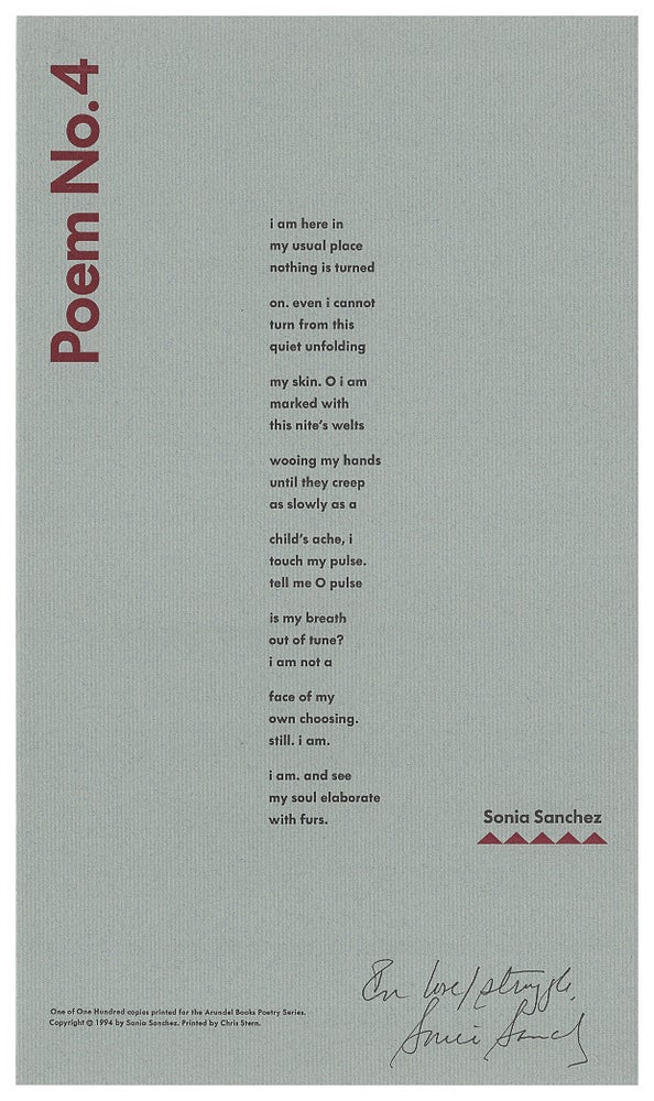 Item #005491221 Poem No. 4 (Arundel Books Poetry Series). Sonia Sanchez.