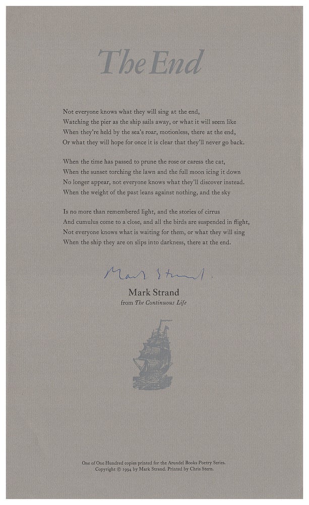 Item #005491255 The End (Arundel Books Poetry Series). Mark Strand.