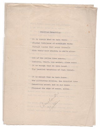 Item #005492683 Small Archive of Typed Manuscript Poems and a Review of 'Sunrise Tumpets' By...