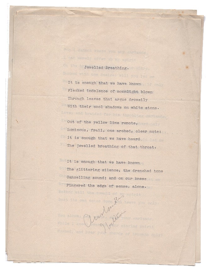 Item #005492683 Small Archive of Typed Manuscript Poems and a Review of 'Sunrise Tumpets' By LeBaron Russell Briggs. Joseph Auslander.