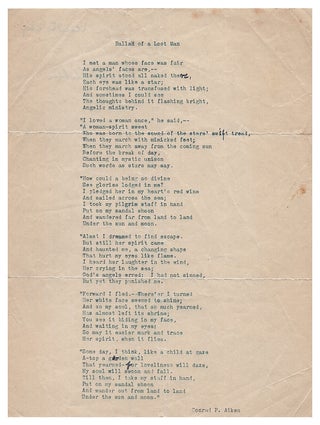 Item #005492684 Ballad of a Lost Man. Typed Manuscript Poem. Conrad Aiken