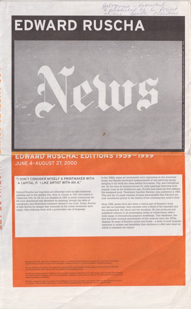 Item #005494000 Edward Ruscha: Editions 1959-1999. Edward Ruscha.