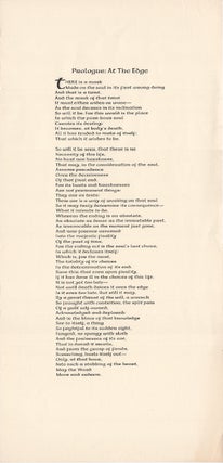 Item #005496171 Prologue: At the Edge [Broadside]. William Everson