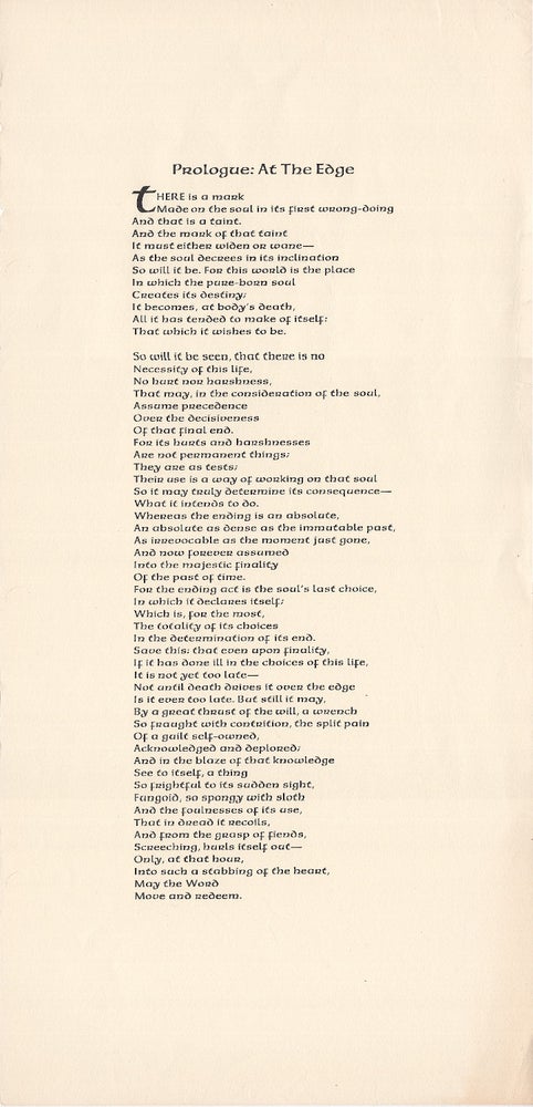 Item #005496171 Prologue: At the Edge [Broadside]. William Everson.