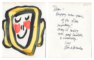 Item #005498698 Original Watercolor New Year's Card Year of the Fire Monkey 2016. Alan Chong Lau