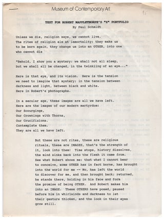 Item #005501011 Text for Robert Mapplethorpe's 'X' Portfolio; Text for Robert Mapplethorpe's 'Y'...