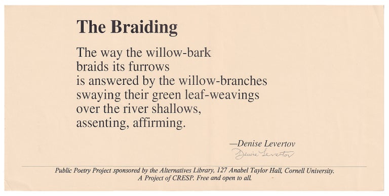 Item #005503403 The Braiding [Public Poetry Project]. Denise Levertov.