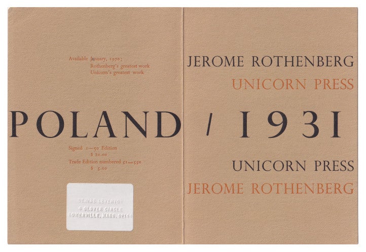 Item #005505743 POLAND / 1931 [Prospectus]. Jerome Rothenberg.