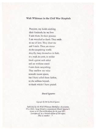 Item #005508301 Walt Whitman In The Civil War Hospitals. David Ignatow