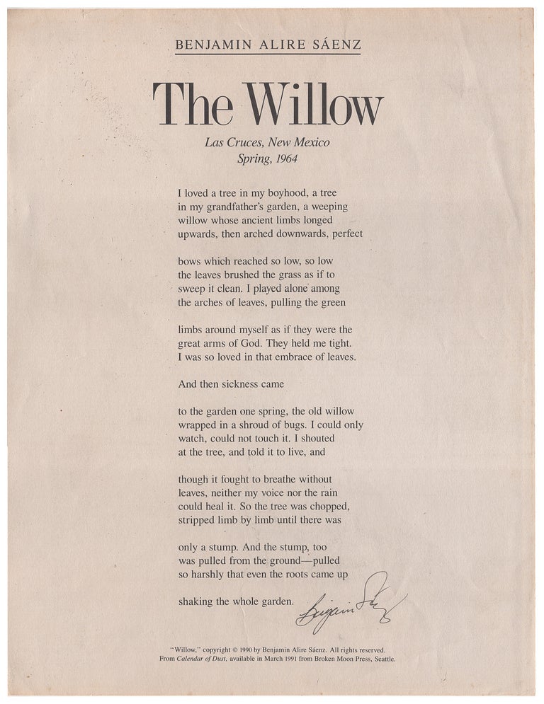 Item #005514109 The Willow - Las Cruces, New Mexico Spring, 1964. Benjamin Alire Saenz.