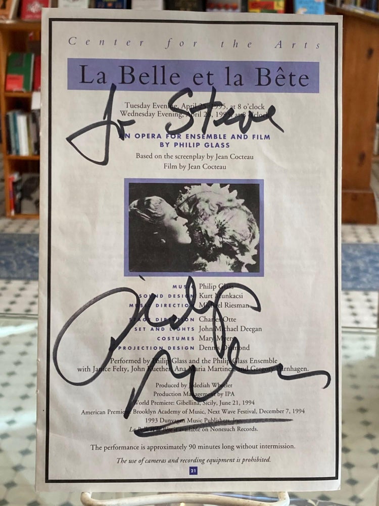 Item #005525996 La Belle at La Bete Signed Program. Philip Glass.