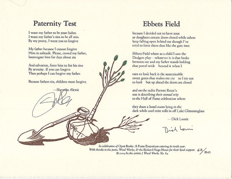 Item #606218 Paternity Test / Ebbets Field [Broadside]. Sherman Alexie, Dick Lourie.