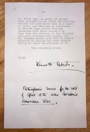 Item #609325 2-page Typed Letter Signed discussing Oliver Wiswell. Kenneth Roberts