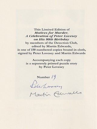 Item #616950 Motives for Murder: Stories by the Detection Club for Peter Lovesey. Martin Edwards,...