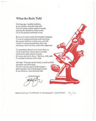 Item #620229 What The Body Told [Broadside]. Rafael Campo