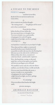 Item #620246 A Voyage to the Moon [Broadside]. Archibald MacLeish