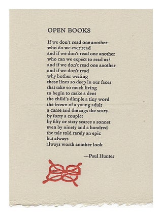Item #625173 Open Books [Broadside]. Paul Hunter