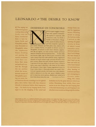 Item #630531 Leonardo ~ The Desire to Know: Desiderio di Conoscere. Ronald D. Farrar