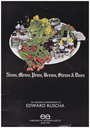 Item #631968 News, Mews, Pews, Brews, Stews, & Dues: Six Organic Screenprints. Edward Ruscha