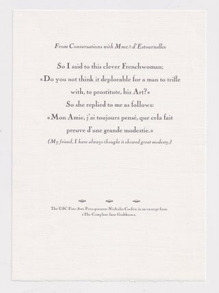 Item #647626 From Conversations with Mme. D'Estournelles [Broadside