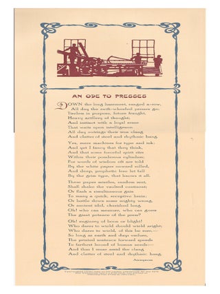 Item #647635 An Ode to Presses. [Broadside