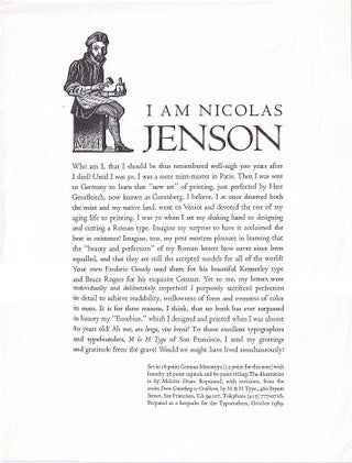 Item #647700 I Am Nicolas Jenson. [Broadside