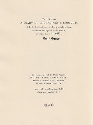 A Diary of Engravings and Linocuts. The author describes the circumstances in which the blocks were made over a period of forty years, and exploits an interest in typography for their presentation
