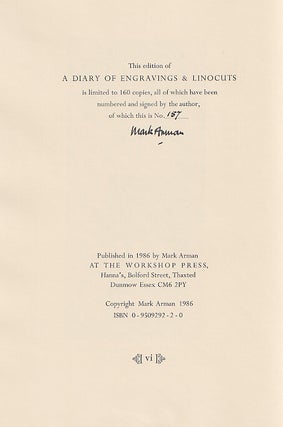 A Diary of Engravings and Linocuts. The author describes the circumstances in which the blocks were made over a period of forty years, and exploits an interest in typography for their presentation