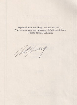 Remembering Henry Miller : A Memoir