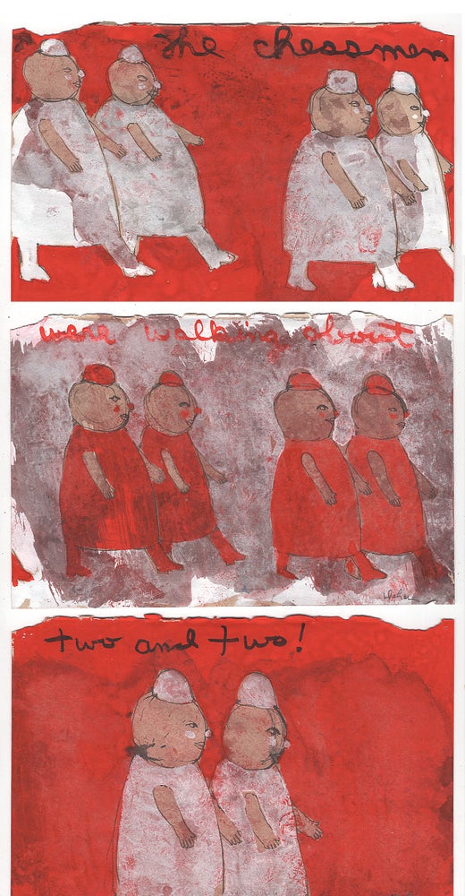 Item #L054087 Chessmen Triptych : The Chessmen Were Walking Two and Two : Sketch for Through the Looking Glass and What Alice Found There. DeLoss McGraw, Lewis Carroll.