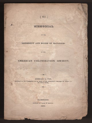 Item #L059907 Memorial of the President and Board of Managers of the American Colonization...