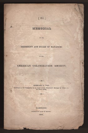 Item #L059907 Memorial of the President and Board of Managers of the American Colonization...